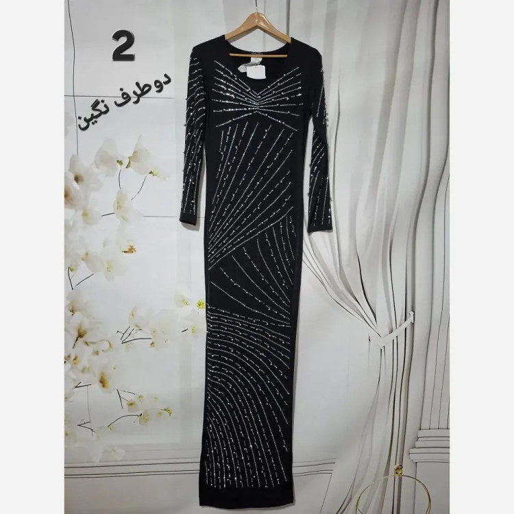ماکسی مجلسی ریون کشی درجه یک منجوق و نگین کاری شده چاکدار فری سایز