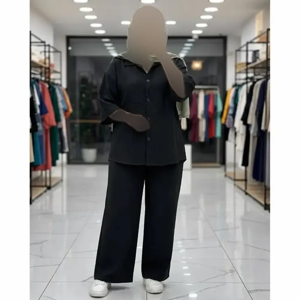 شومیز شلوار آنیسا جنس شانتون کتیبه فری سایز 38 تا 50