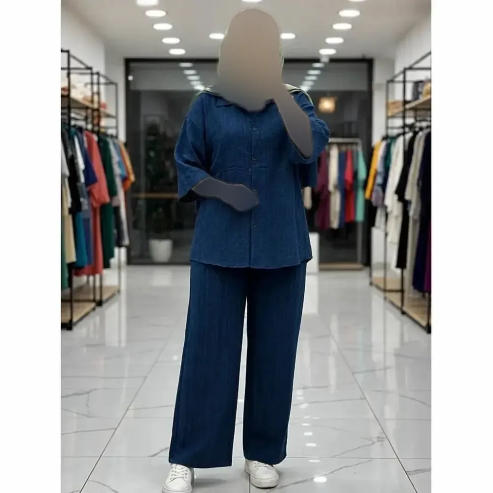 شومیز شلوار آنیسا جنس شانتون کتیبه فری سایز 38 تا 50