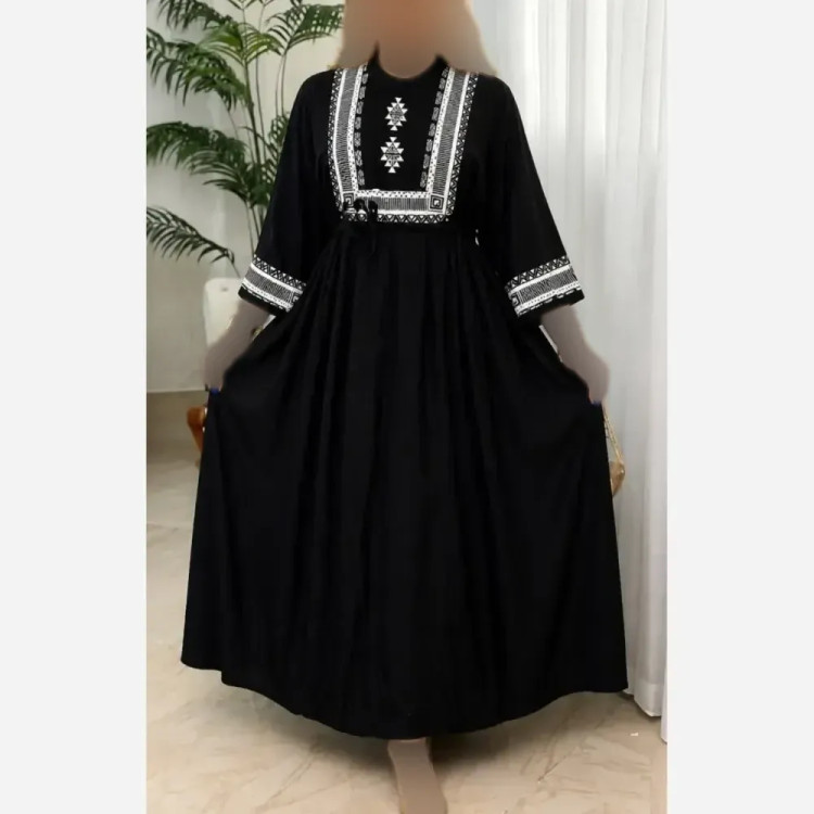 پیراهن ساحلی نخی سرخپوستی رنگ مشکی فری سایز