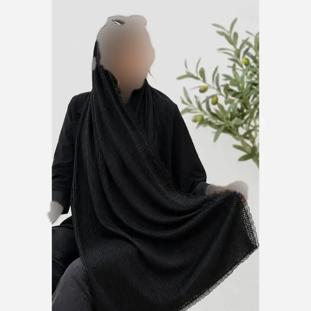 شال مجلسی آفاق لب دانتل و نگین کوبی مشکی ابعاد 180×70 زنانه فری سایز
