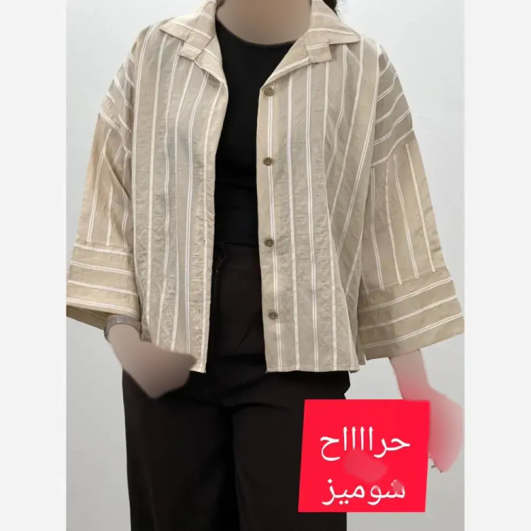 شومیز باکسی هیلان پری سیلک فری سایز 36 تا 46 کرم نسکافه سبز