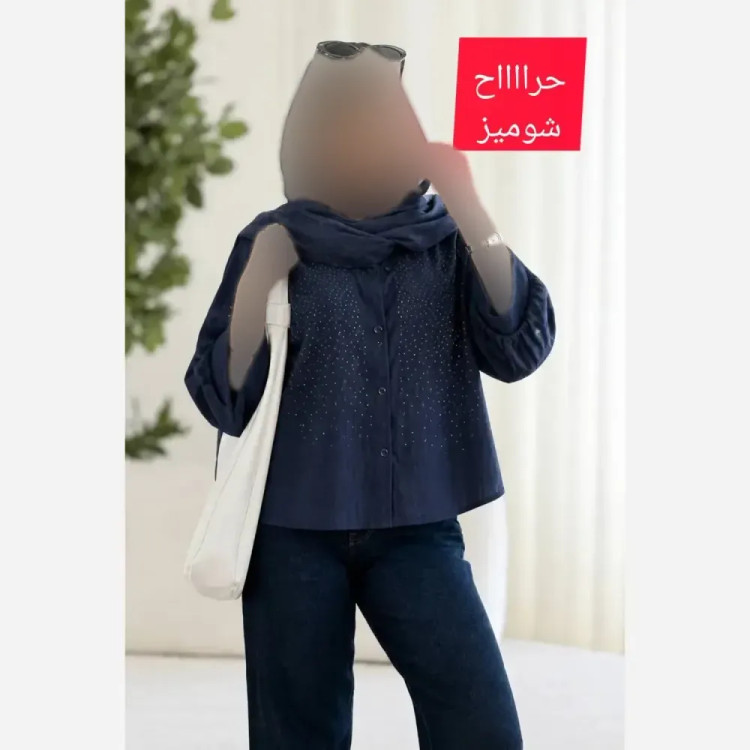 شومیز یقه ایستاده نگین کوب شانتون ژاکارد فری سایز عروسکی و خنک