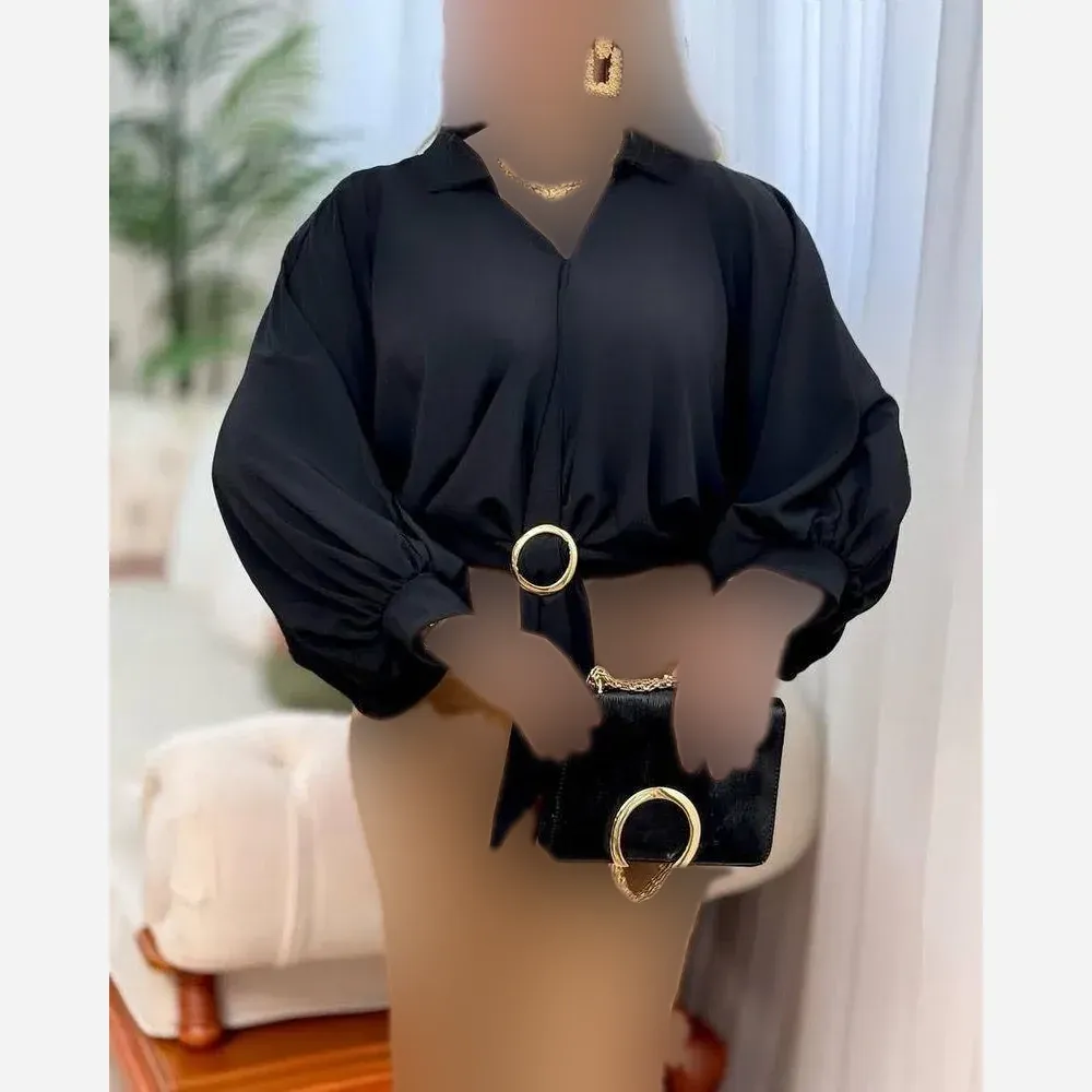 شومیز گره ای ساتن ابریشمی مشکی سایز 38 تا 46