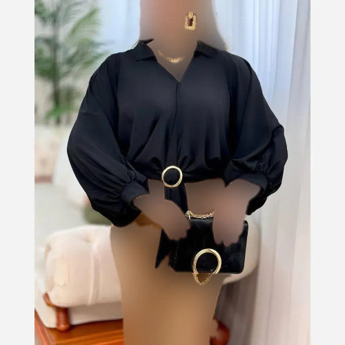 شومیز گره ای ساتن ابریشمی مشکی سایز 38 تا 46