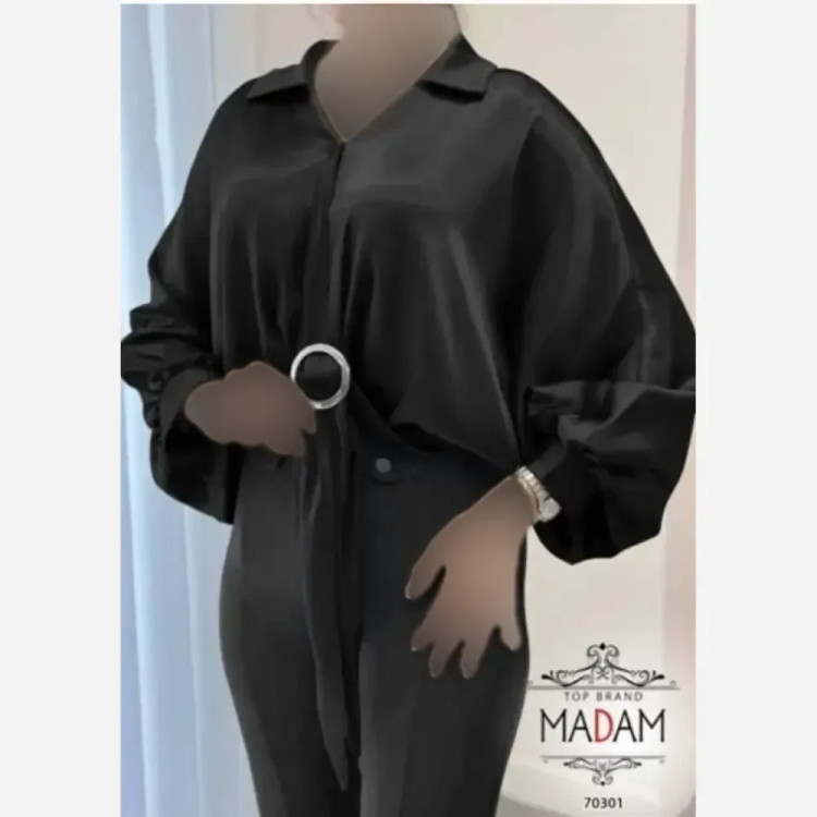 شومیز گره ای ساتن ابریشمی مشکی سایز 38 تا 46