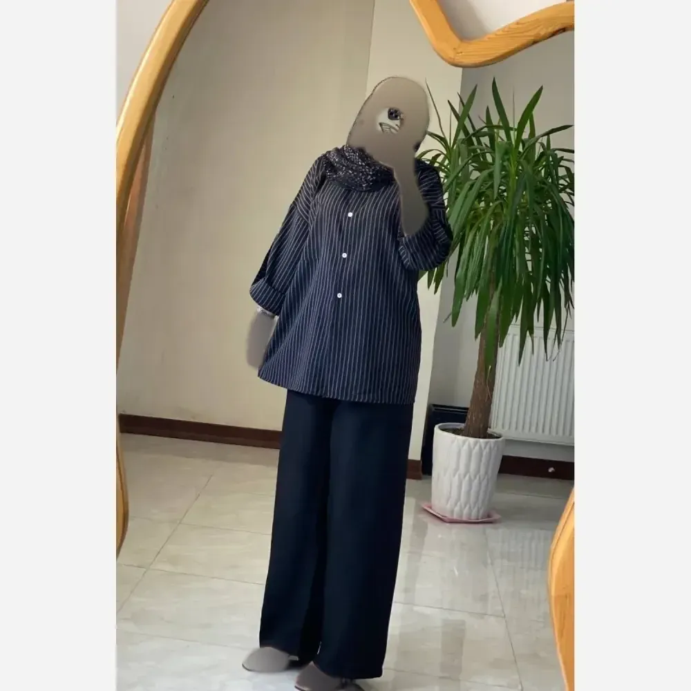 ست شومیز و شلوار زنانه ژاکلین جنس شانتون رنگ مشکی سایز 40 تا 48