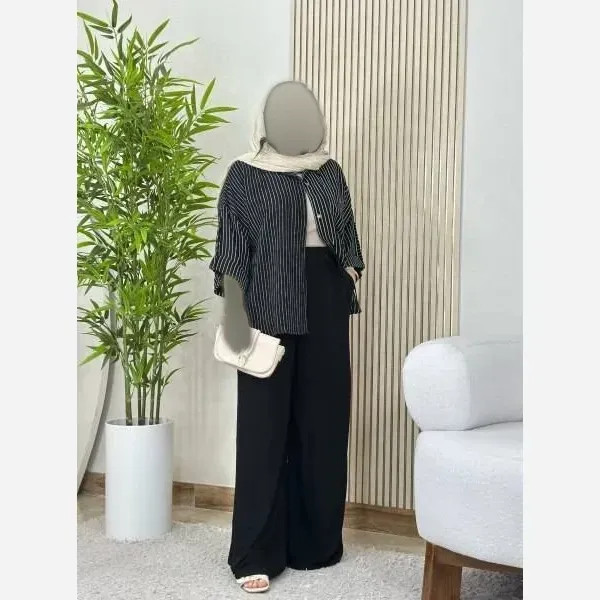 ست شومیز و شلوار زنانه ژاکلین جنس شانتون رنگ مشکی سایز 40 تا 48