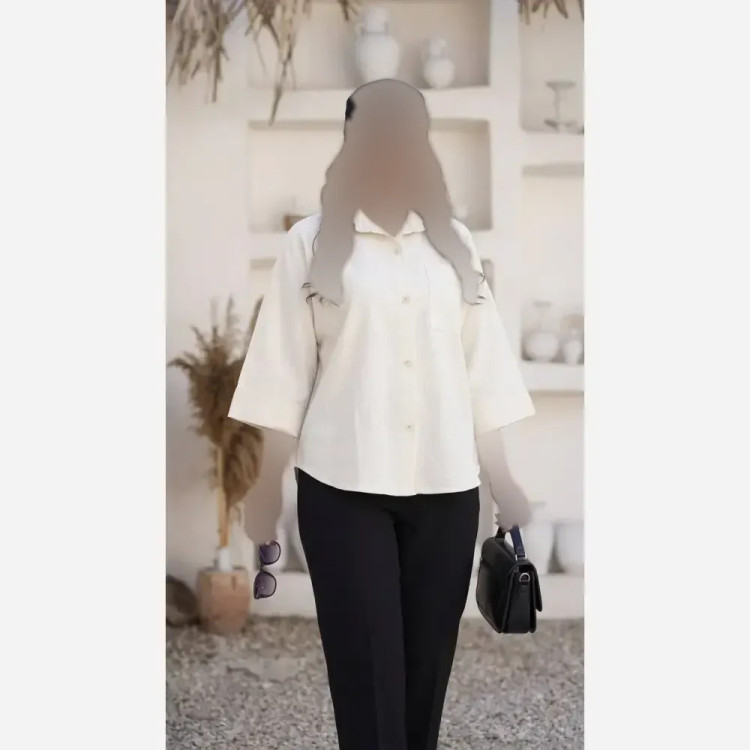 شومیز مانتویی لنین ترک روژان فری سایز زنانه مشکی سبز
