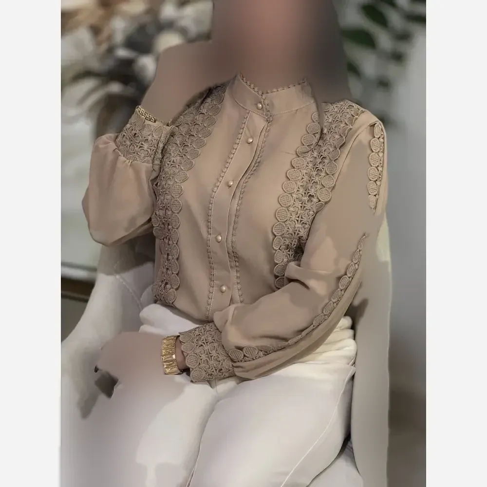 شومیز الیزه مصری مدل ارغوان خرج کار گیپور ترک سایز بزرگ