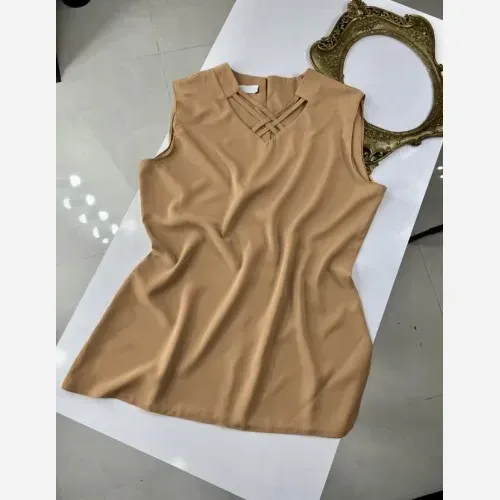 تاپ زنانه یقه ضربدر جنس الیزه مصری سایز بزرگ