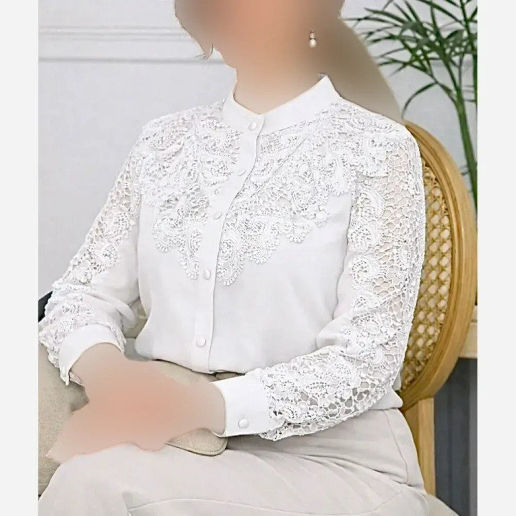 شومیز مجلسی زنانه جنس الیزه مصری با خرج کار گیپور ترک سایز 1 تا 3