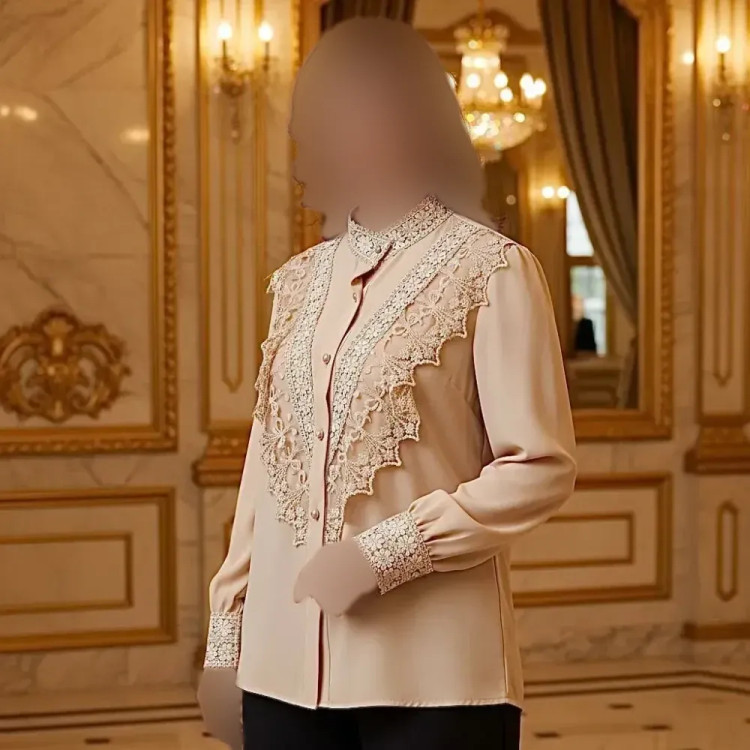 شومیز زنانه مزون دوز نارسیس جنس الیزه مصری اعلا خرج کار گیپور ترک وارداتی دکمه بازشو قد 65 سایزبندی کامل