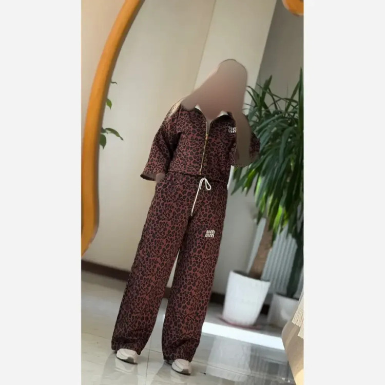 ست سویشرت شلوار پلنگی مازراتی زنانه قهوه ای فری سایز