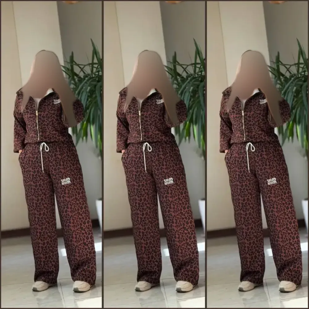 ست سویشرت شلوار پلنگی مازراتی زنانه قهوه ای فری سایز
