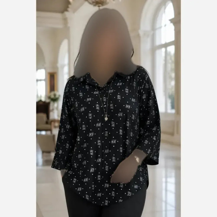 شومیز مانتویی زنانه H.M اعلا با چاپ اکلیل فری سایز 38 تا 50 مشکی سبز