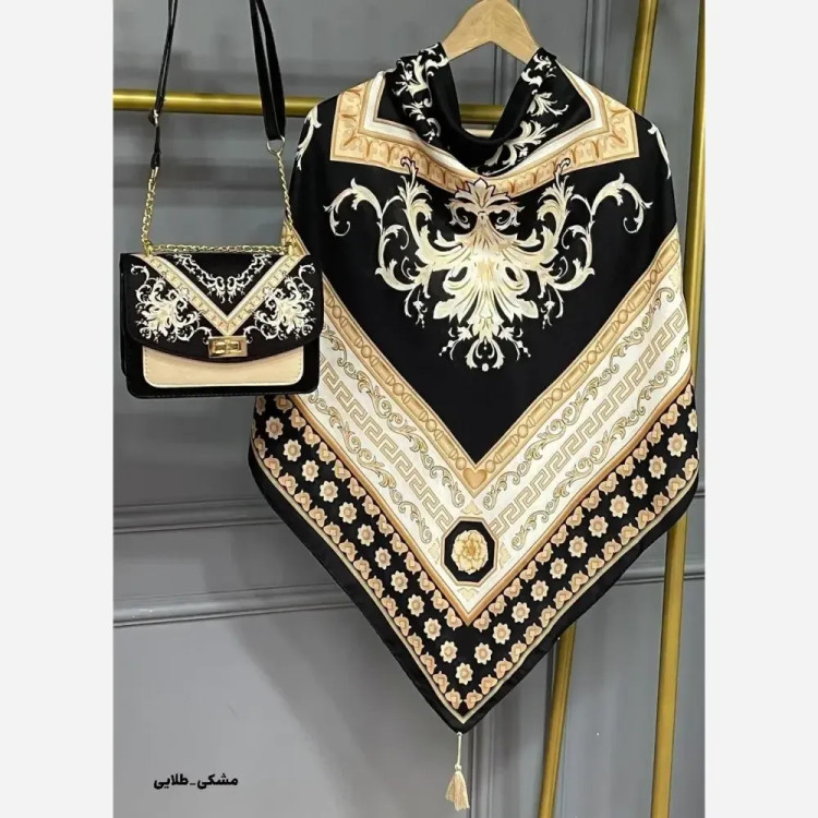 ست کیف و روسری مخمل و چرم صنعتی نخی منگوله دار سورنا
