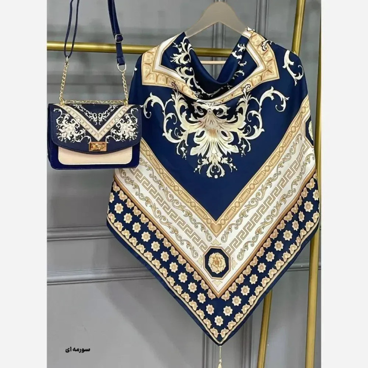 ست کیف و روسری مخمل و چرم صنعتی نخی منگوله دار سورنا