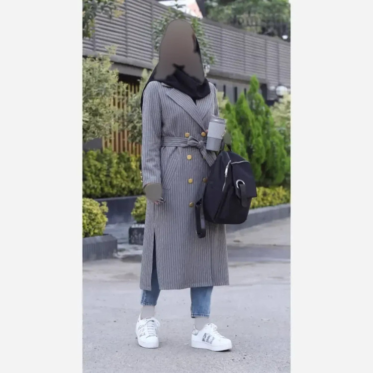 مانتو اسنا زنانه دیپلمات کمربند دار جیب نما مشکی طوسی سرمه ای سایز یک دو