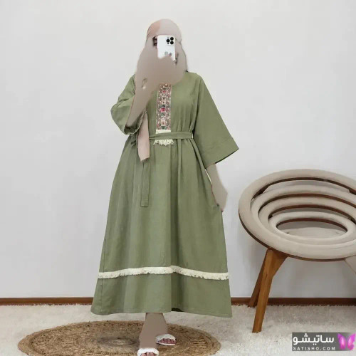 کفتان نوار کنفی جنس موسلین دبل فیس درجه یک فری سایز رنگ مشکی و سدری