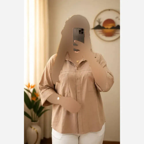 شومیز باکسی لینن و داکرون آبی فری سایز مناسب 38 تا 46
