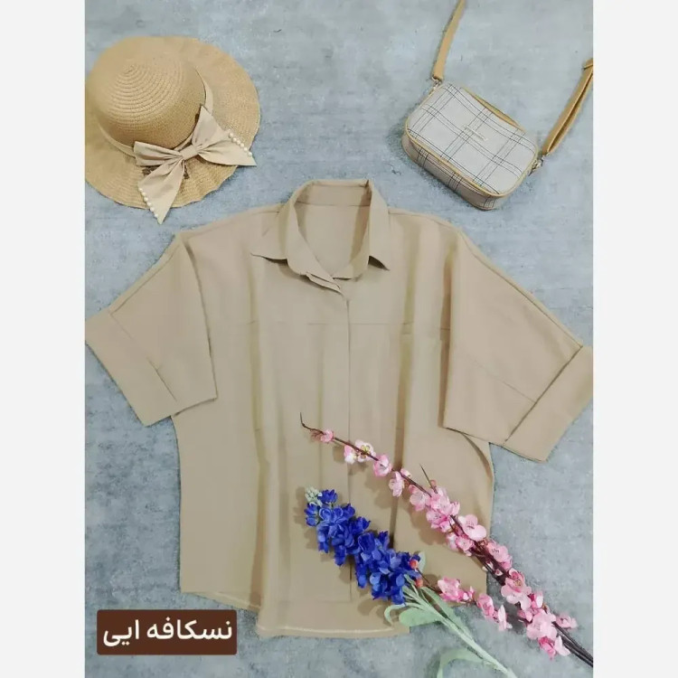شومیز باکسی لینن و داکرون آبی فری سایز مناسب 38 تا 46