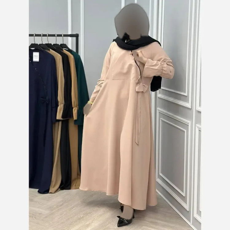 مانتو عبایی غزال الیزه فری تا 48 رنگ کرم و کله غازی قد 137