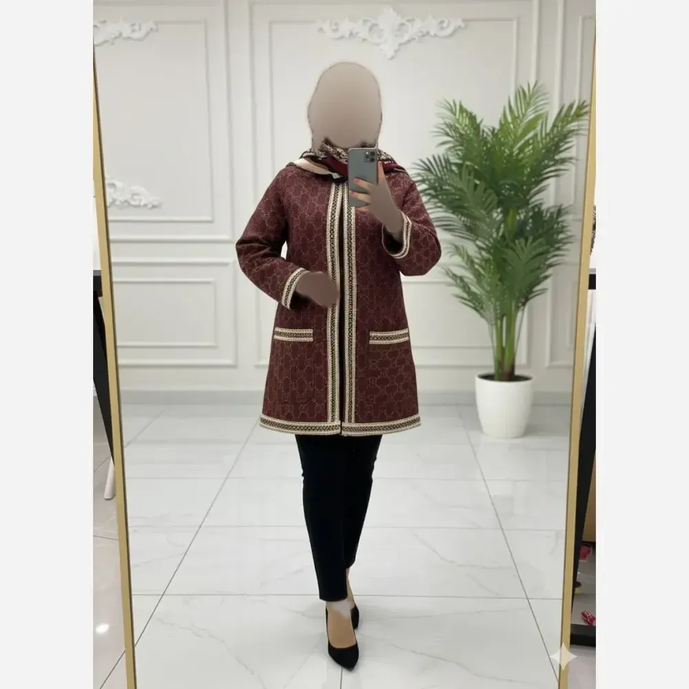 کت پاییزه زنانه ژاکارد تک رنگ قد 80cm آستین 60cm مناسب تا سایز 44