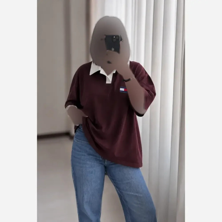 پولوشرت تامی مردانه زنانه پنبه ای فری سایز تا 46 قد 65 قواره باکسی سفید مشکی سورمه ای قهوه ای ابی صورتی