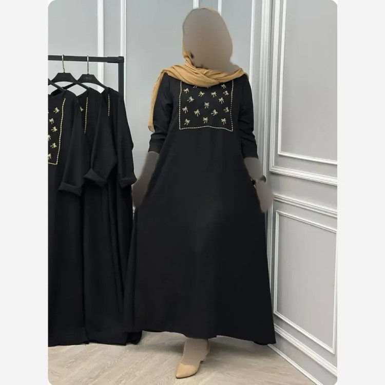 کفتان گلدوزی شانتون مشکی فری سایز جیب دار قد 135