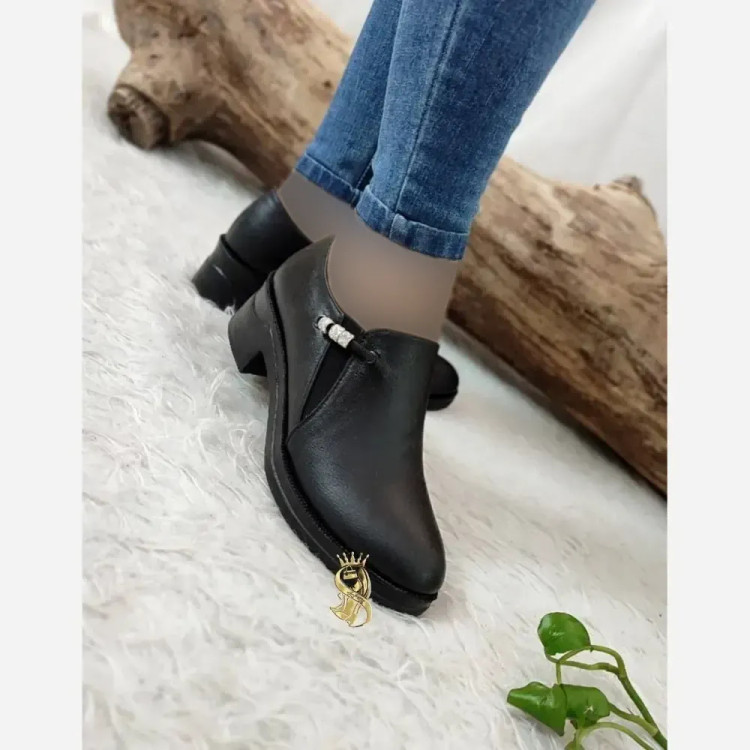 کفش طبی زنانه مدل لبخند مروارید چرم مشکی سایز 37 تا 40