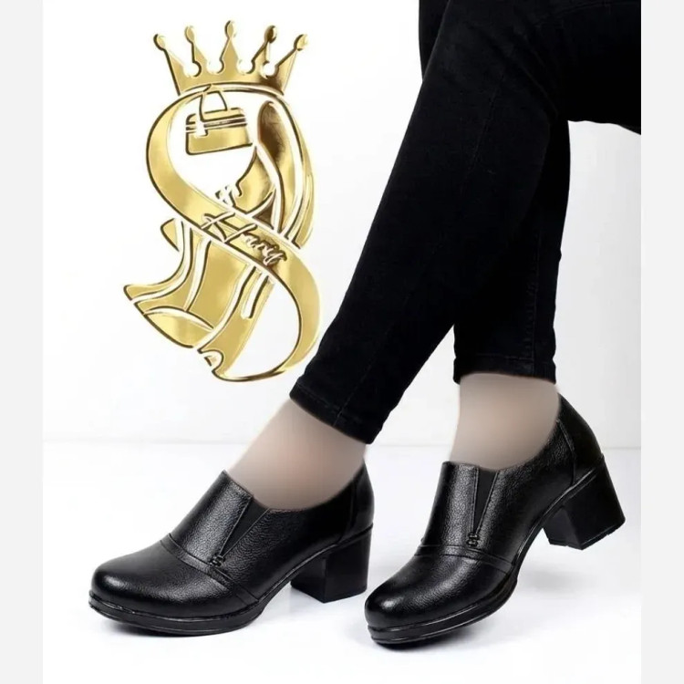 کفش طبی زنانه مدل میترا چرم مشکی پاشنه پنج سانت سایزبندی کامل
