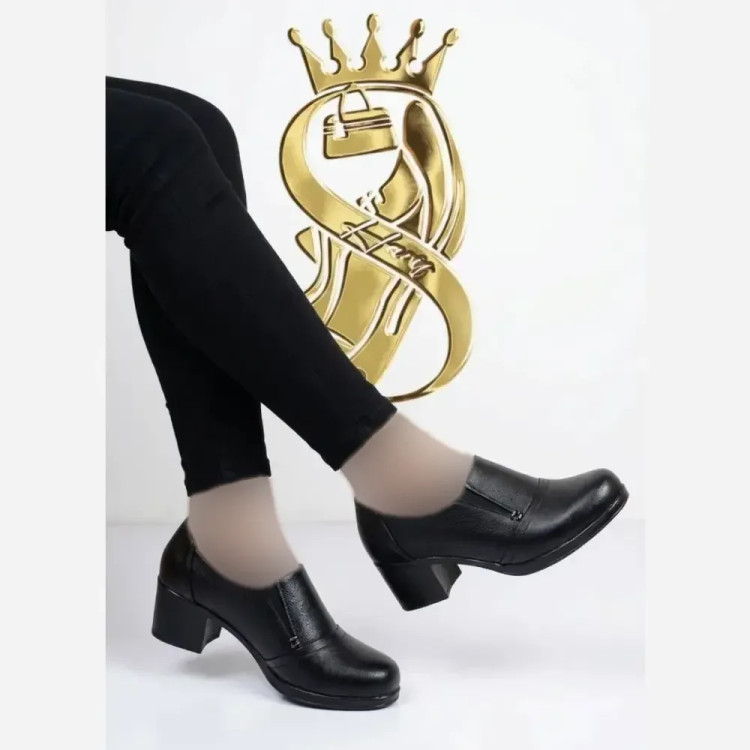 کفش طبی زنانه مدل میترا چرم مشکی پاشنه پنج سانت سایزبندی کامل