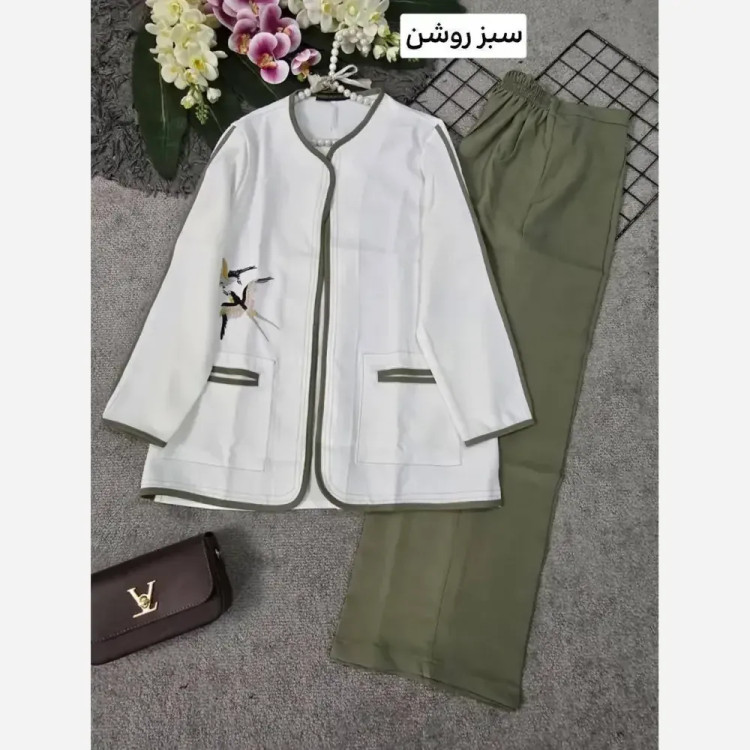 کت شلوار پرستو زنانه مازراتی درجه یک سبز روشن فری سایز تا 46