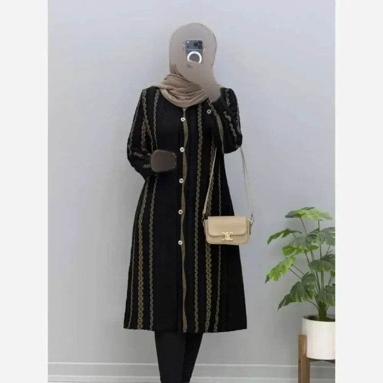 مانتو بلند زنانه کرپ ژاکارد وارداتی دوخت مزونی سایز بزرگ فری سایز