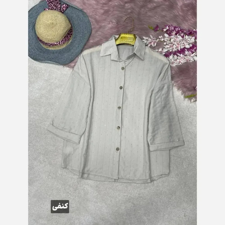 شومیز مراکشی مهشید شانتون کوک دوزی فول نگین فری سایز نسکافه ای پسته ای کنفی
