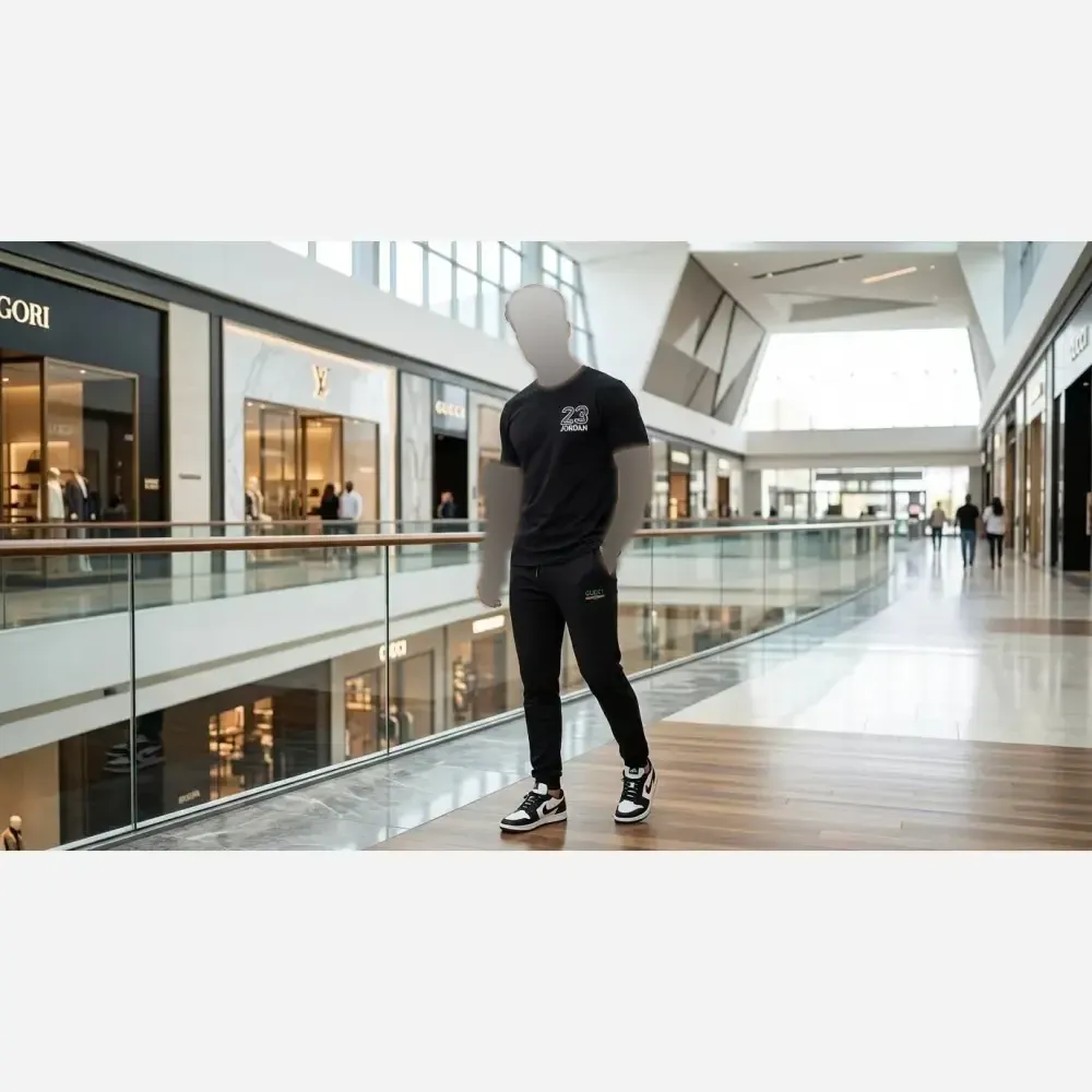 ست تیشرت پنبه سوپر و شلوار اسپان نخ مردانه مشکی سایز L XL 2XL 3XL
