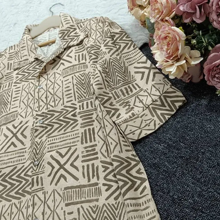 شومیز باکسی گندم لنین درجه یک فری سایز (38-46)