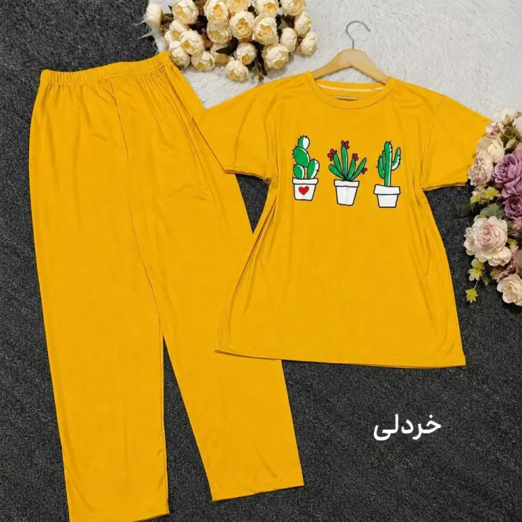 ست تیشرت شلوار کاکتوس جنس اسپان لاکرا سایز فری سایز