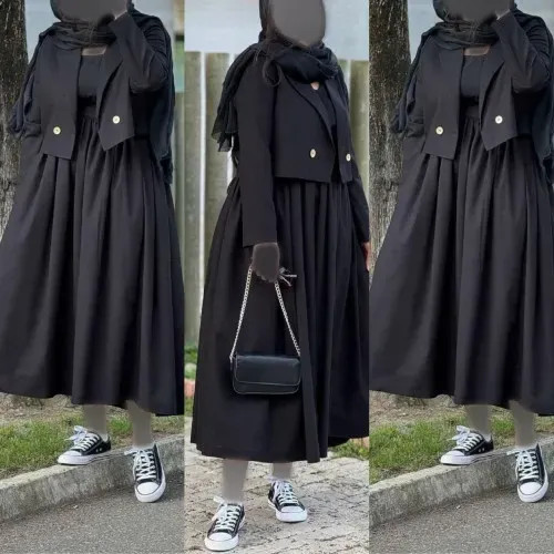 ست کت و سارافون مشکی لنین فری سایز تا 46 مدل رویا
