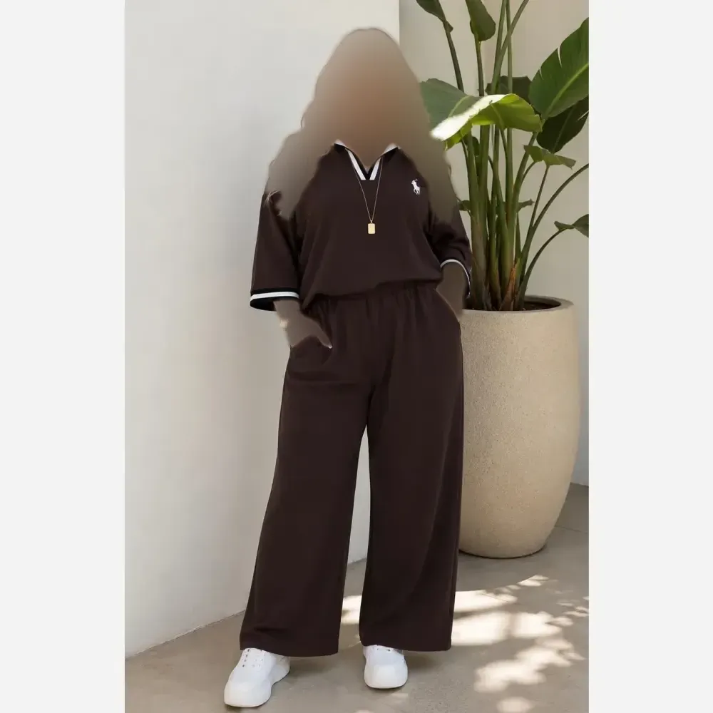 ست دو تیکه تیشرت و شلوار polo جنس گلکسی پنبه فری سایز تا 48