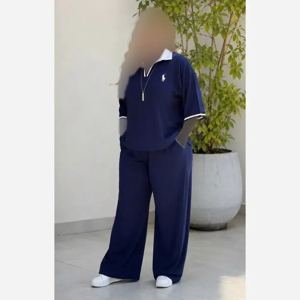 ست دو تیکه تیشرت و شلوار polo جنس گلکسی پنبه فری سایز تا 48