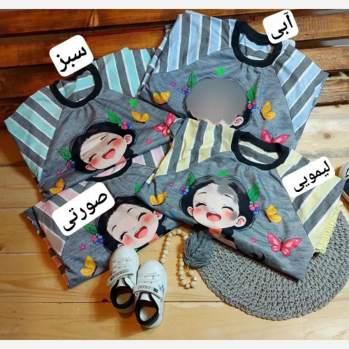 ست بلوز و شلوار دخترانه سایز بزرگ طرح نیم تنه جنس ملانژ پنبه و دورس اسپان