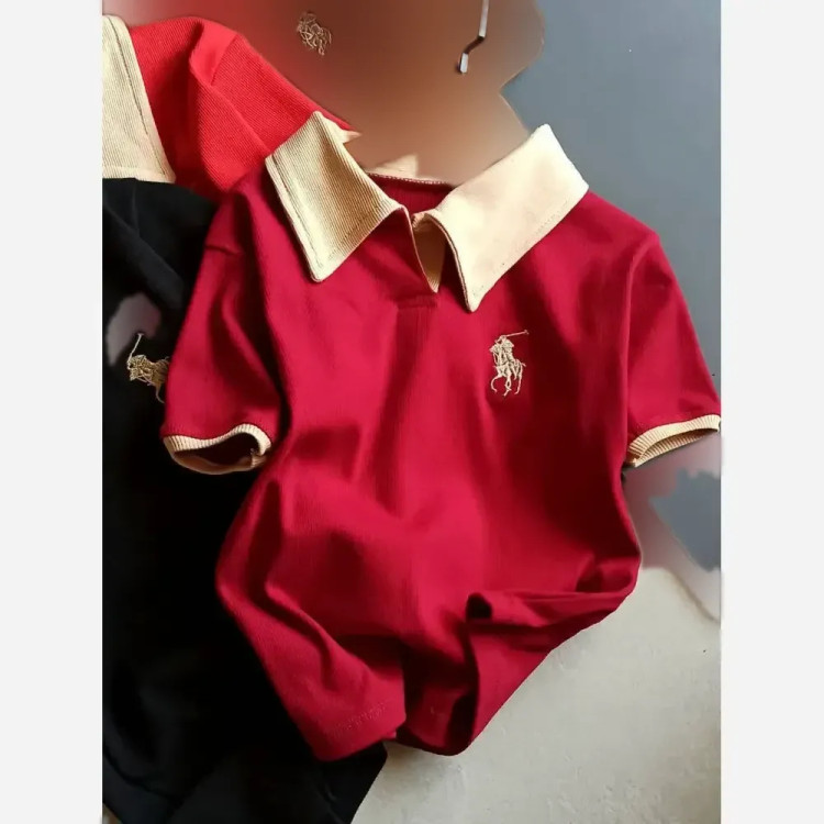 پولوشرت اسپرت بچگانه و بزرگسال کش بافت پنبه لاکرا گلدوزی شده