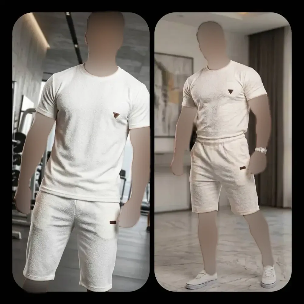 تیشرت شلوارک کامپیوتری مردانه فلامنت سفید سایزبندی L XL 2XL