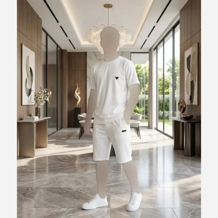 تیشرت شلوارک کامپیوتری مردانه فلامنت سفید سایزبندی L XL 2XL