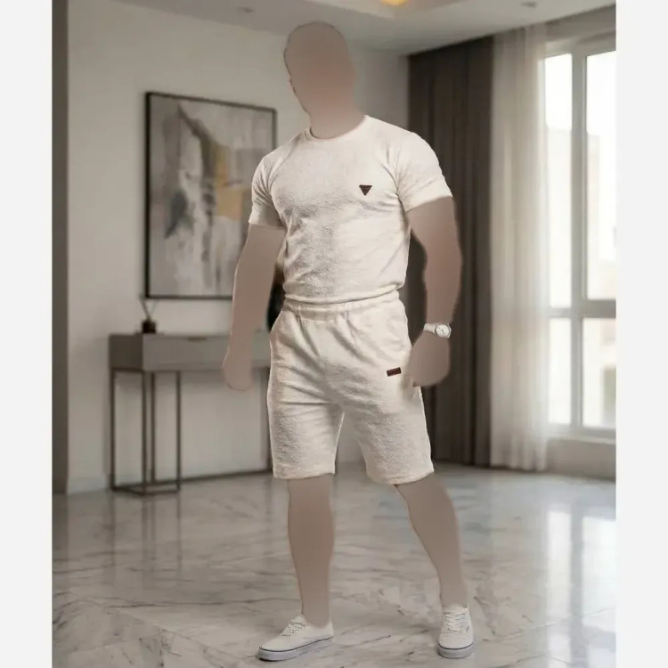 تیشرت شلوارک کامپیوتری مردانه فلامنت سفید سایزبندی L XL 2XL