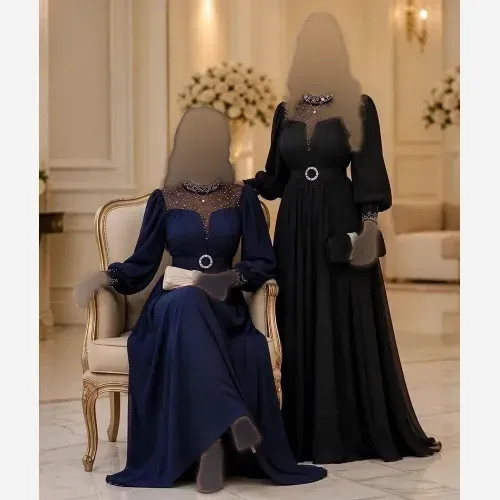 لباس مجلسی زنانه کرپ حریر و مروارید سایزبندی رنگ مشکی سبز یشمی سورمه ای