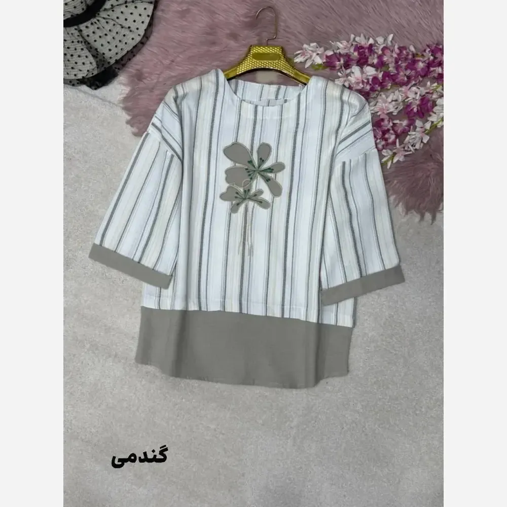 شومیز گلدوزی پرنسا جنس لنین بیسکویتی سایز فری 38 تا 46 در رنگ بندی متنوع