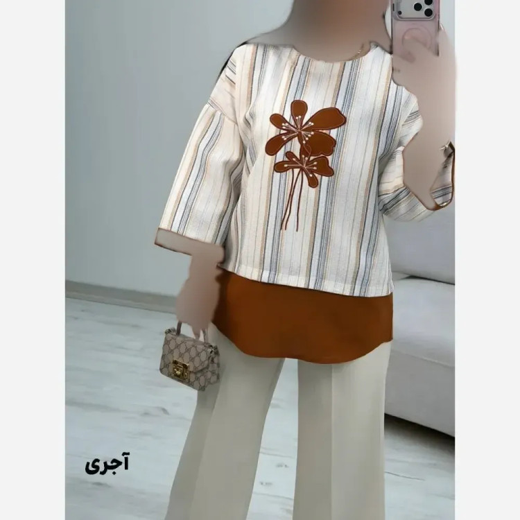 شومیز گلدوزی پرنسا جنس لنین بیسکویتی سایز فری 38 تا 46 در رنگ بندی متنوع